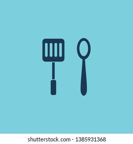 Dark Blue Icon of Restaurant On Light Blue Background.