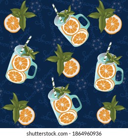 Dark blue illustration with oranges