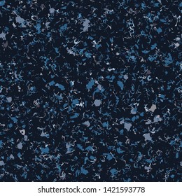 Dark blue indigo grungy recycled speckled elements natural terrazzo camouflage textured surface seamless repeat vector pattern