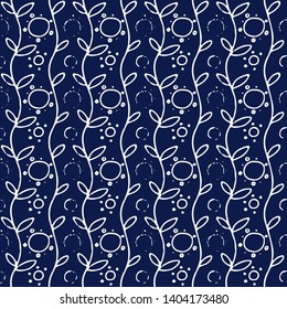Dark blue indigo seamless vector pattern. Floral fabric or porcelain surface design.