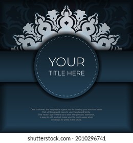 Dark blue invitation card template with white Indian ornaments. Elegant and classic vector elements ready for print and typography.