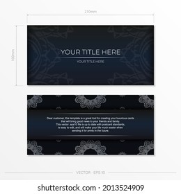 Dunkelblaue Einladungskartenvorlage mit weißen indischen Ornamenten. Elegante und klassische Vektorelemente, bereit für Druck und Typografie.