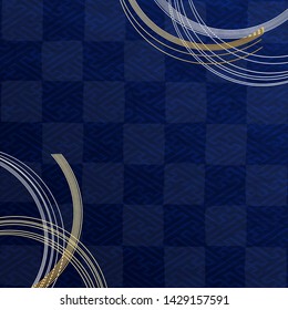 Dark Blue Japanese Checkered pattern  and Gold Curved String Decor