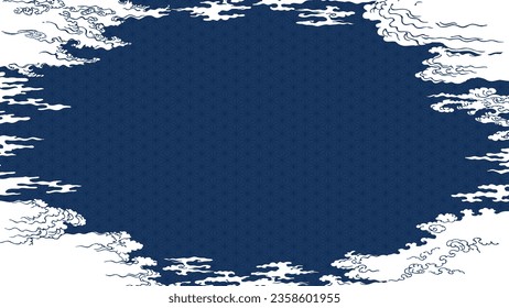 Dark blue Japanese style cloud design background. Vector data that is easy to edit.