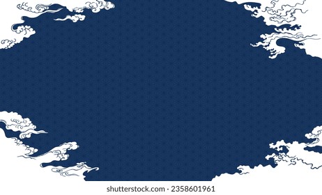 Dark blue Japanese style cloud design background. Vector data that is easy to edit.