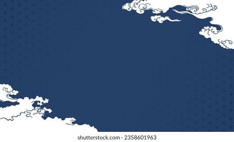 Dark blue Japanese style cloud design background. Vector data that is easy to edit.