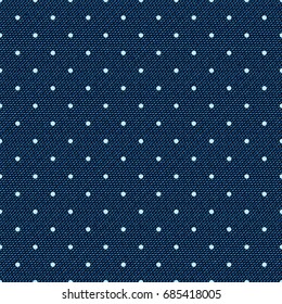 Dark blue jeans dotted seamless texture. Denim background with dots. Can be used for wallpaper, pattern fills, web page background, surface textures. Denim texture