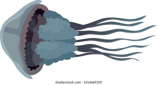 Dark blue jellyfish close-up. Vector illustration on white background.