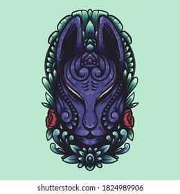 dark blue kitsune mask ornamental vector illustration