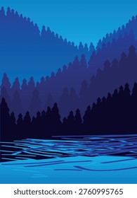dark blue lake and mountains landscape