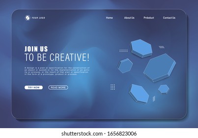 dark blue landing page with 3d shape