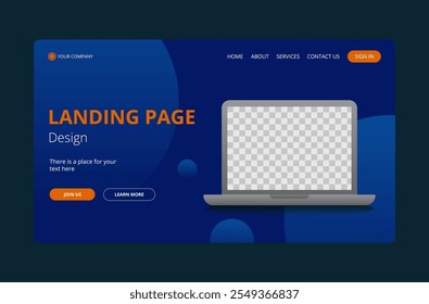 Dark blue landing page design.