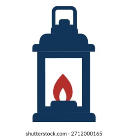 A dark blue lantern icon featuring a vibrant red flame, symbolizing light, guidance, and adventure. This vector image is suitable for various projects.