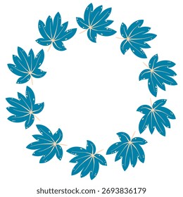 Dark Blue Leaf Wreath. Hand Drawn Vector Frame Illustration