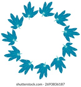 Dark Blue Leaf Wreath. Hand Drawn Vector Frame Illustration