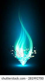 Dark blue light Abstract background. illustration. fire. ray. scintillate, spark, sparkle. aura. flame. flame.