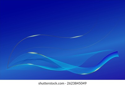 Dark Blue Light Blue Abstract Gradient Gold Line Luxury Background