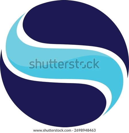 Dark blue and light blue abstract swoosh shapes in circle wave