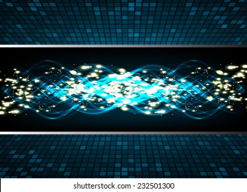 Dark blue Light Abstract Technology background for computer graphic website and internet, circuit board. sound wave. pixels.