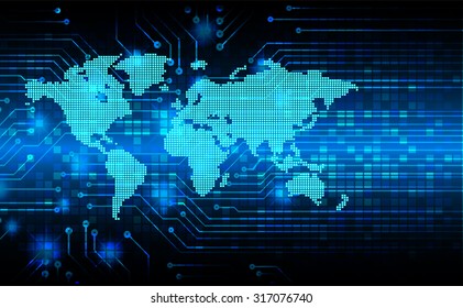 Dark blue Light Abstract Technology background for computer graphic website internet business. circuit. vector illustration. infographics. motion move blur.neon. World Map, Global.