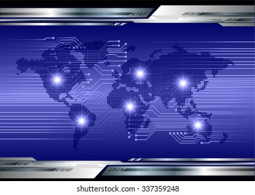 Dark blue Light Abstract Technology background for computer graphic website internet and business.circuit.vector illustration.infographics. motion move.neon. pixel, Padlock, World Map, Global
