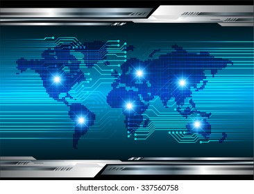 Dark blue Light Abstract Technology background for computer graphic website internet and business.circuit.vector illustration.infographics. motion move.neon. pixel, Padlock, World Map, Global