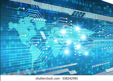 dark blue Light Abstract Technology background for computer graphic website internet business.circuit.illustration. infographics. binary code. www.vector.motion move blur. World map Global