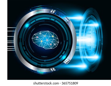 Dark blue Light Abstract Technology background for computer graphic website internet business, circuit, vector illustration, infographics, motion move blur, neon. Brainstorm, brain, bulb Ideas