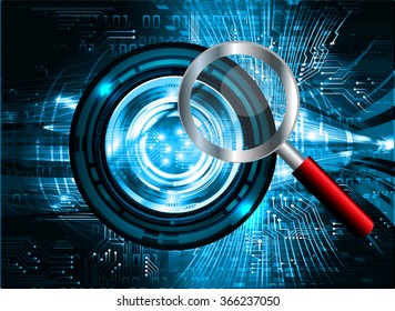 dark blue Light Abstract Technology background for computer graphic website internet and business. circuit. illustration.digital.infographics. binary code. eye. scan virus  Magnifier glass