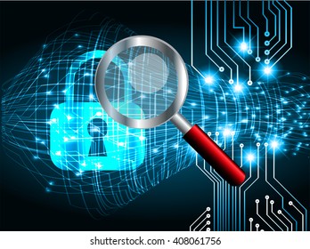 dark blue Light Abstract Technology background for computer graphic website internet and business. circuit. illustration. infographics. motion move.neon. lock, key, Padlock. Magnifying Glass