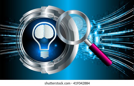 Dark blue Light Abstract Technology background for computer graphic website internet business. circuit. illustration. infographics. motion move blur.neon. Brainstorm, Brain. Bulb Ideas,Magnifier