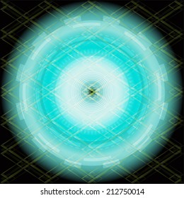 Dark Blue light technology grid circle on black background 