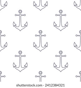 Dark blue line anchors on white background vector seamless pattern. Marine boyish theme. Best for childish textile, print, wallpapers, and nursery decoration.