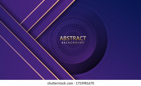 Dark blue and line gold abstract overlap layers background. 3D effect.