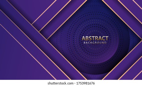 Dark blue and line gold abstract overlap layers background. 3D effect.