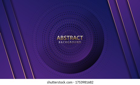 Dark blue and line gold abstract overlap layers background. 3D effect.
