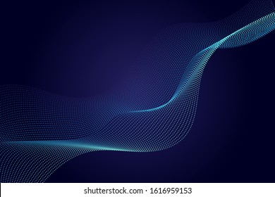 Dark blue line wave particles abstract vector for business, banner website, brochure and flyer background with copy space.