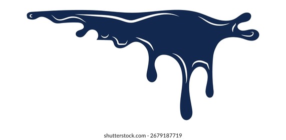 Dark blue liquid dripping and spreading with fluid shapes on a white background Keywords: dripping, liquid, dark blue, fluid, splash, drop, motion, dynamic, abstract, design, element