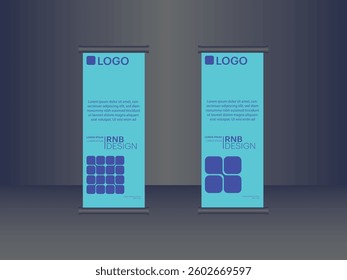 dark  blue and lite blue rollup banner design