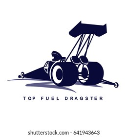 The dark blue logo of top fuel dragster car on white background.(EPS10 Art vector)