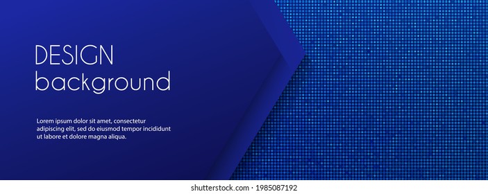 Dark blue long banner vector template. Abstract digital dotted minimal background for social media cover, web banner, header