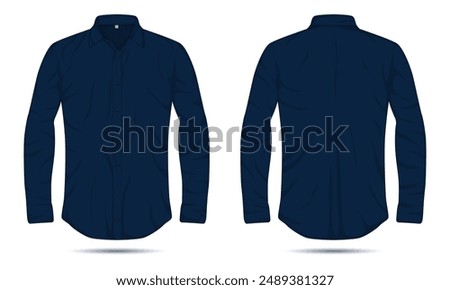 Dark blue long sleeve button up shirt template front and back view
