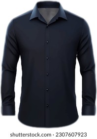 The dark blue long sleeve rich shirt has a button at the bottom