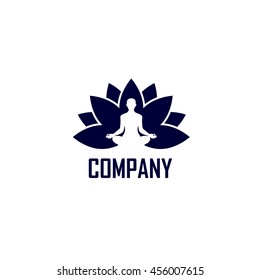 Dark blue lotus with meditation human silhouette