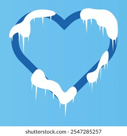 Dark Blue Love Winter Frame Snow with Soft Blue Background
