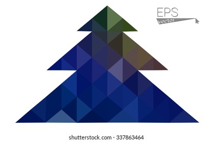 Dark blue low poly style christmas tree vector illustration consisting of triangles. Abstract triangular poly origami or crystal design of New Years celebration. Isolated on white background