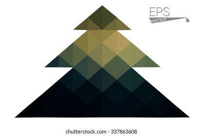Dark blue, low poly style christmas tree vector illustration consisting of triangles. Abstract triangular poly origami or crystal design of New Years celebration. Isolated on white background