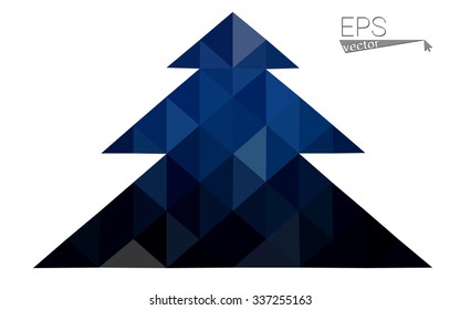 Dark blue low polygon style christmas tree vector illustration consisting of triangles . Abstract triangular polygonal origami or crystal design of New Years celebration. Isolated on white background.