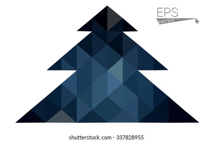 Dark blue low polygon style christmas tree vector illustration consisting of triangles . Abstract triangular polygonal origami or crystal design of New Years celebration. Isolated on white background.
