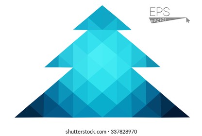 Dark blue low polygon style christmas tree vector illustration consisting of triangles . Abstract triangular polygonal origami or crystal design of New Years celebration. Isolated on white background.